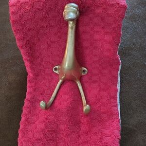 Brass-Finish Double Wall Hook - Classic Coat & Hat Hook